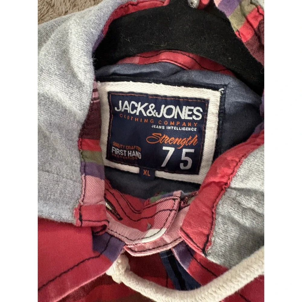 Jack & Jones Boys Detachable Hood Plaid Cotton Shirt Jacket Red Blue Green XL